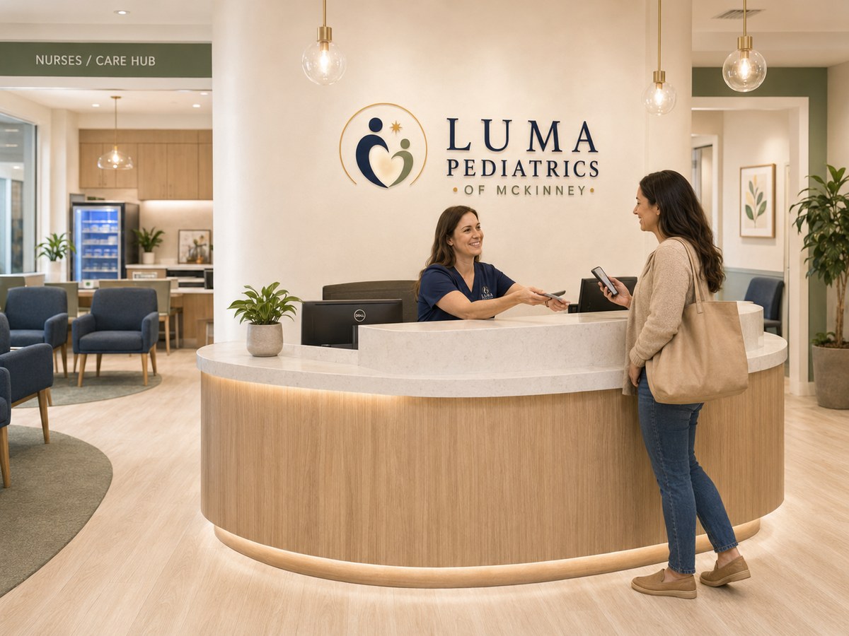 A parent booking a pediatric visit online from a warm, sunlit home